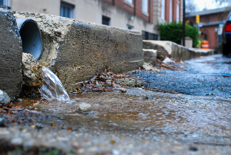 Stormwater runoff onto pavement