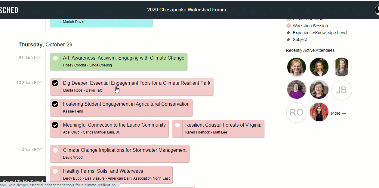 Screenshare of how to add to join a Zoom session from Sched.