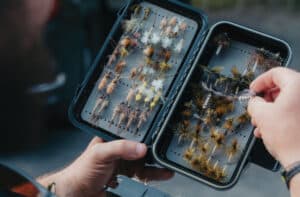 A person looking at a fly box