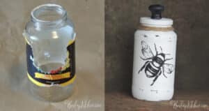 Before and after photos of an upcycled jar that was painted