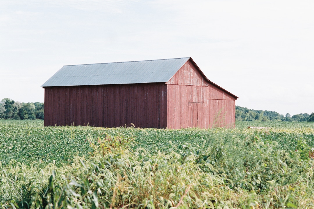 a red barn in a field