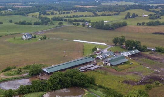 an aerial view of a farm