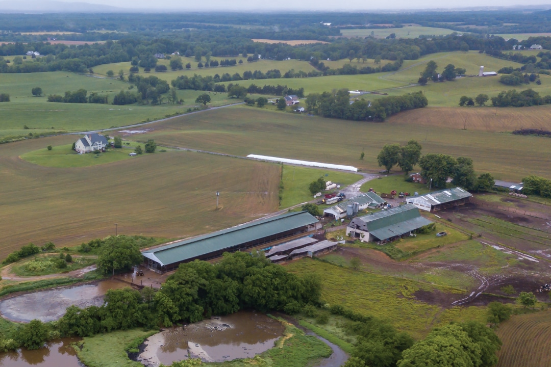 an aerial view of a farm