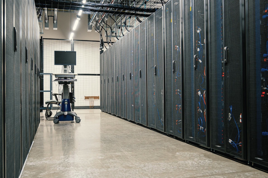 Black racks of electronic equipment