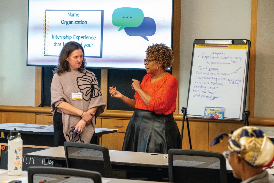two people present to a room